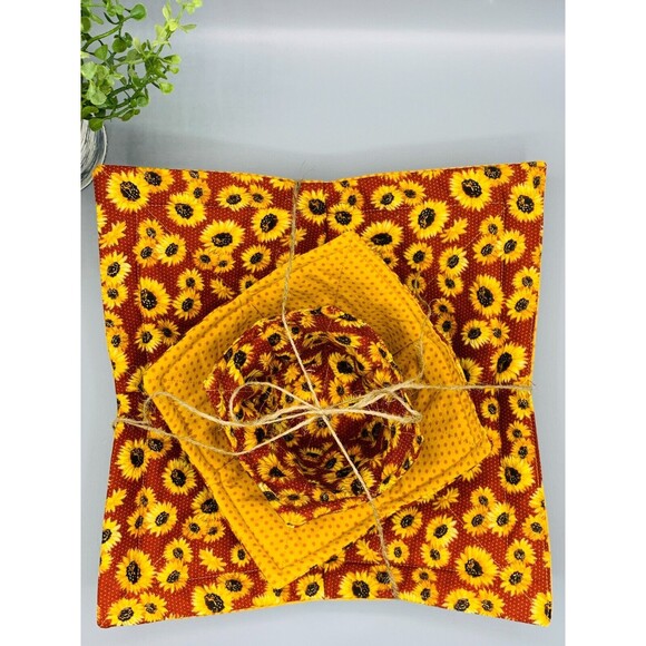 Microwave Bowl Cozy Reversible, Metallic Sunflowers, Gift Set of 3! - Picture 2 of 8